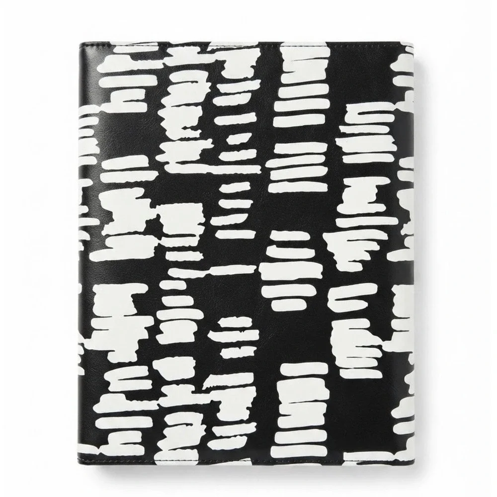 Black White Abstract Brushstroke 3-Ring Binder Portfolio Work Gear School